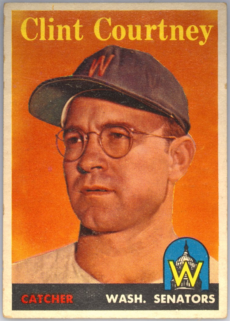 1958 Topps #92B Clint Courtney, Washington Senators, Yellow Name variation