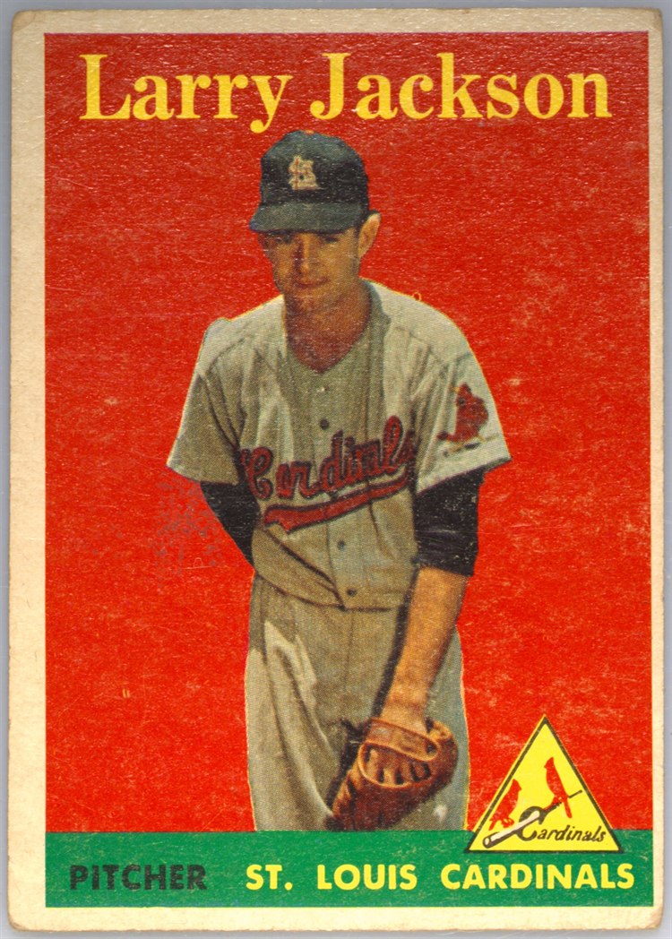 1958 Topps #97B Larry Jackson, St. Louis Cardinals, Yellow Name variation