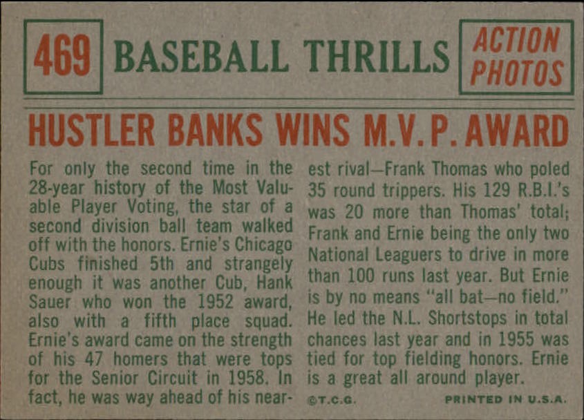 1959 Topps #469 Ernie Banks (back)
