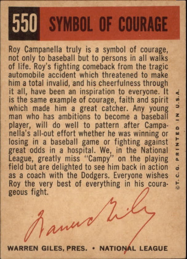 1959 Topps #550 Roy Campanella (back)