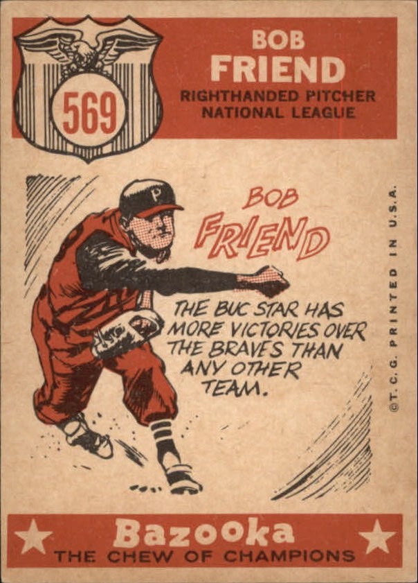 1959 Topps #569 Bob Friend (back)