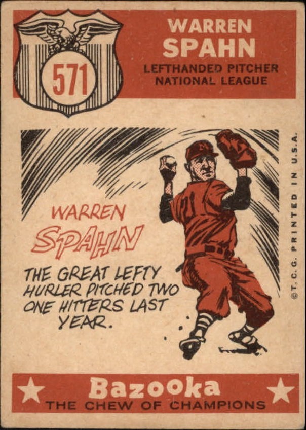 1959 Topps #571 Warren Spahn (back)