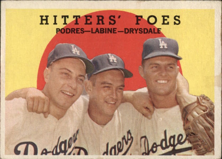 1959 Topps #262 Johnny Podres / Clem Labine / Don Drysdale "Hitters' Foes", Los Angeles Dodgers (front)