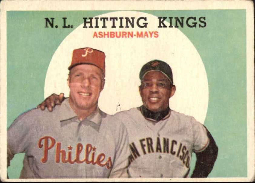 1959 Topps #317 Hitting Kings - Richie Ashburn / Willie Mays, Philadelphia Phillies (front)