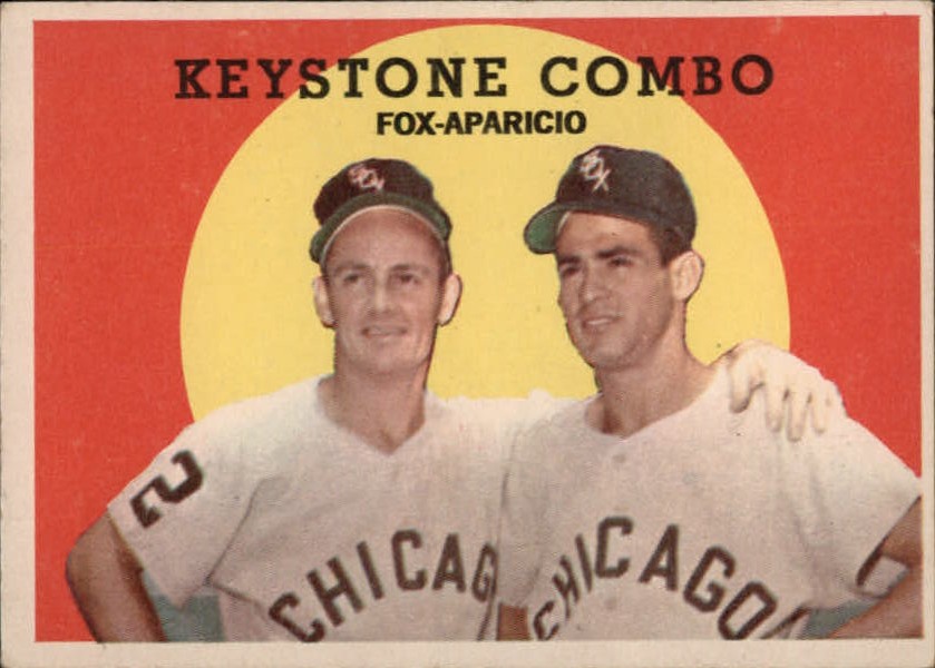1959 Topps #408 Nellie Fox / Luis Aparicio "Keystone Combo", Chicago White Sox (front)