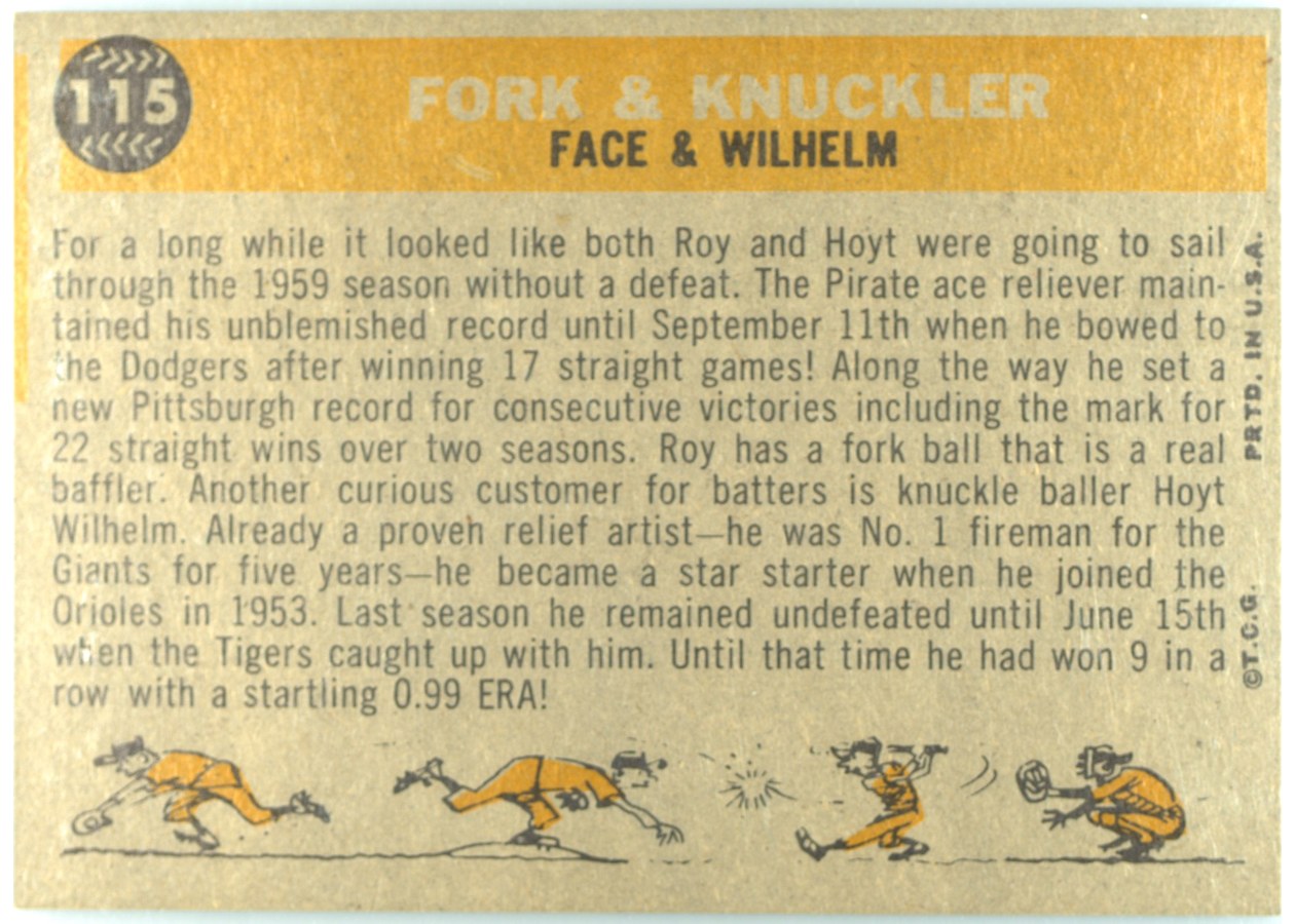 1960 Topps #115 Fork & Knuckler card back