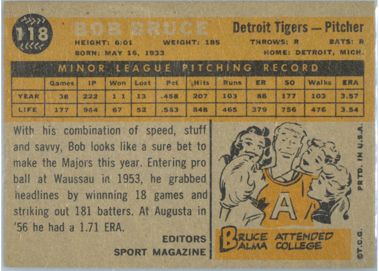 1960 Topps #118 Bob Bruce card back