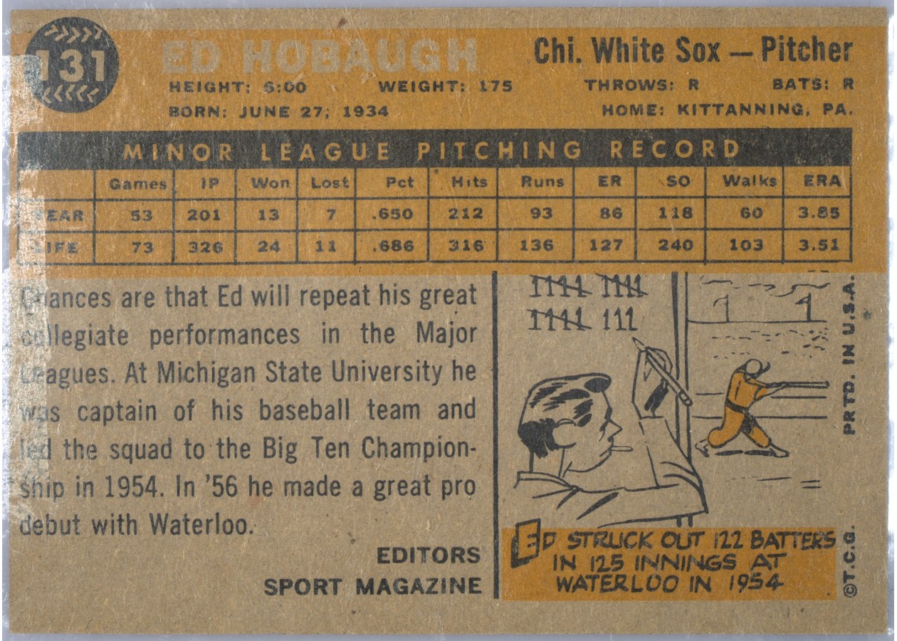 1960 Topps #131 Ed Hobaugh card back