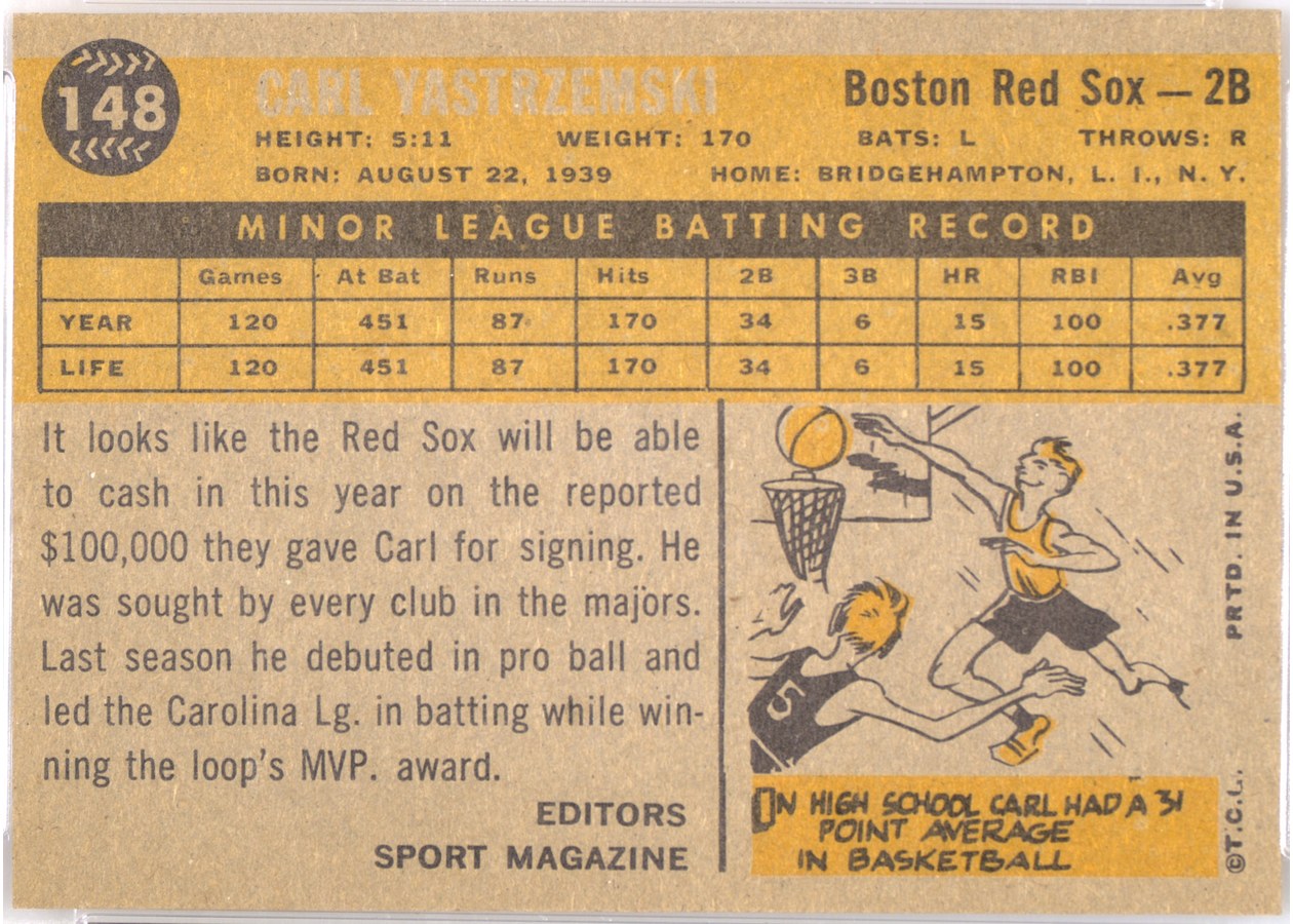 1960 Topps #148 Carl Yastrzemski card back