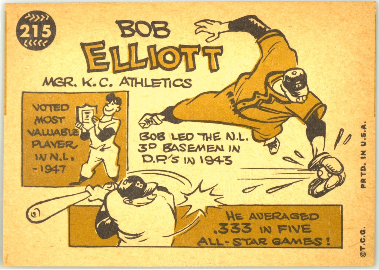 1960 Topps #215 Bob Elliott card back