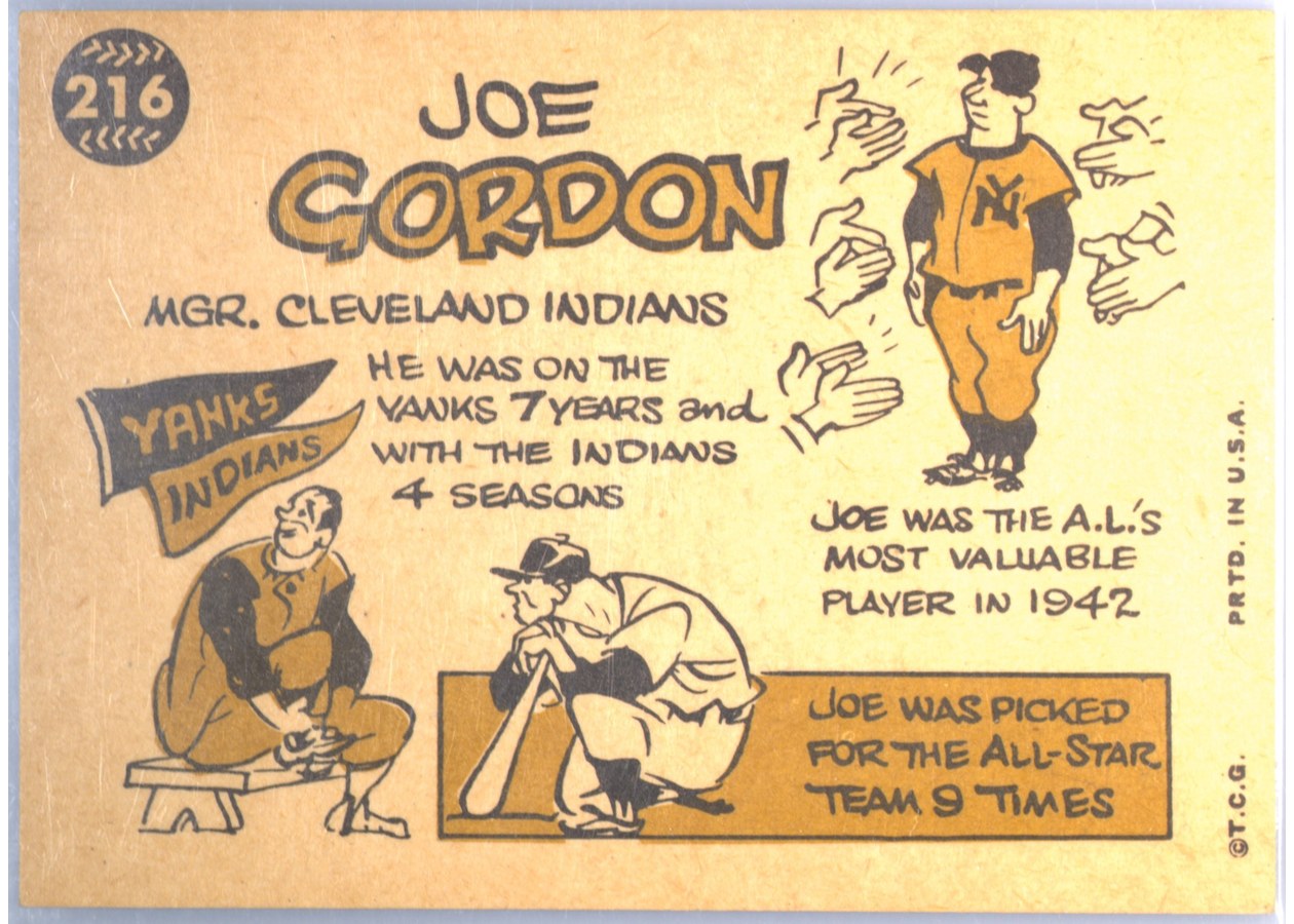 1960 Topps #216 Joe Gordon card back