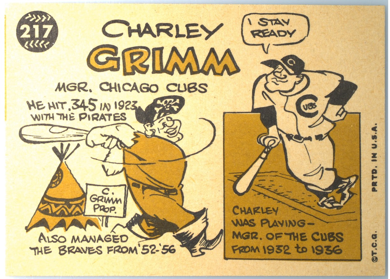 1960 Topps #217 Charley Grimm card back