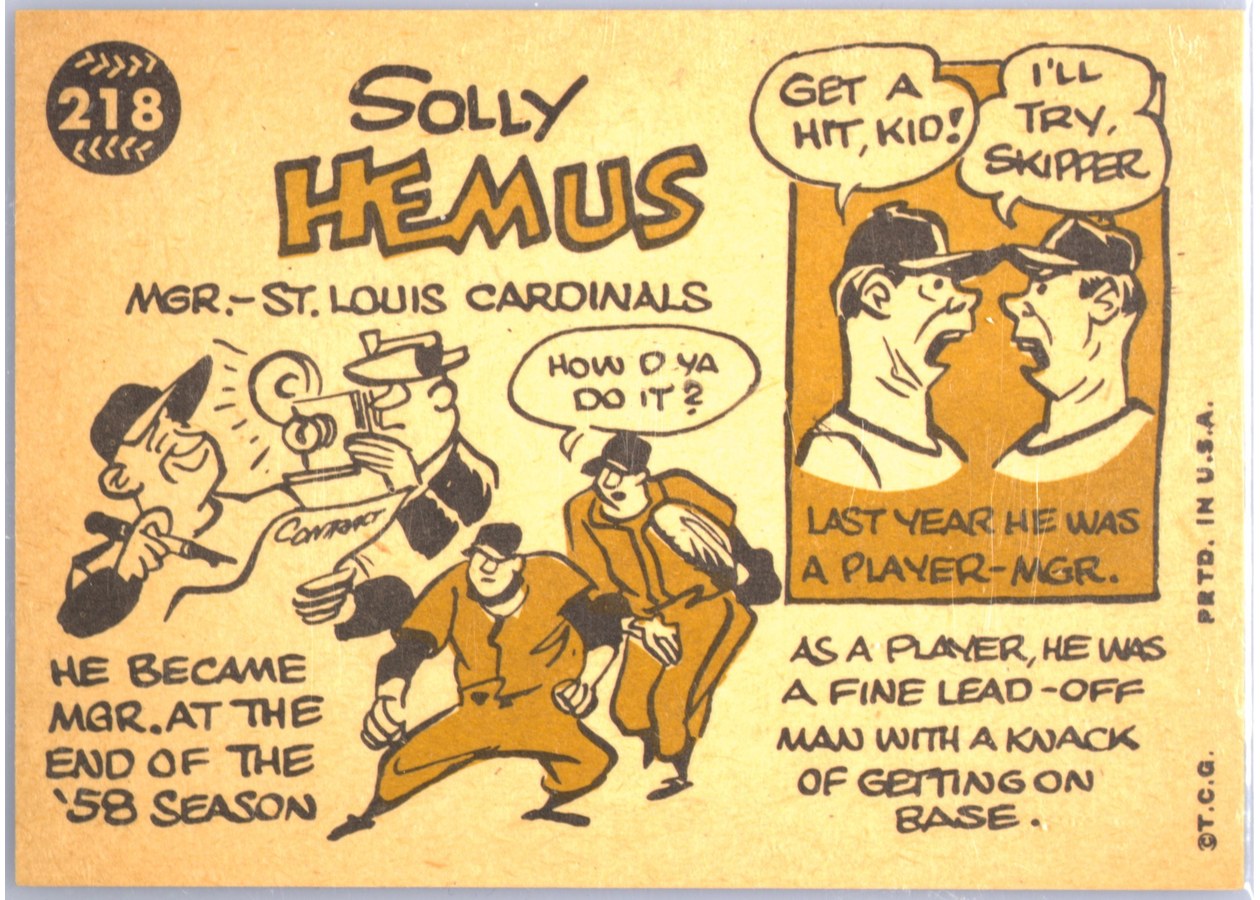 1960 Topps #218 Solly Hemus card back