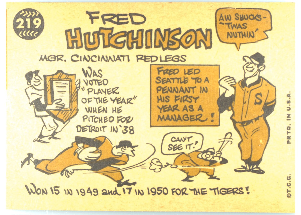 1960 Topps #219 Fred Hutchinson card back