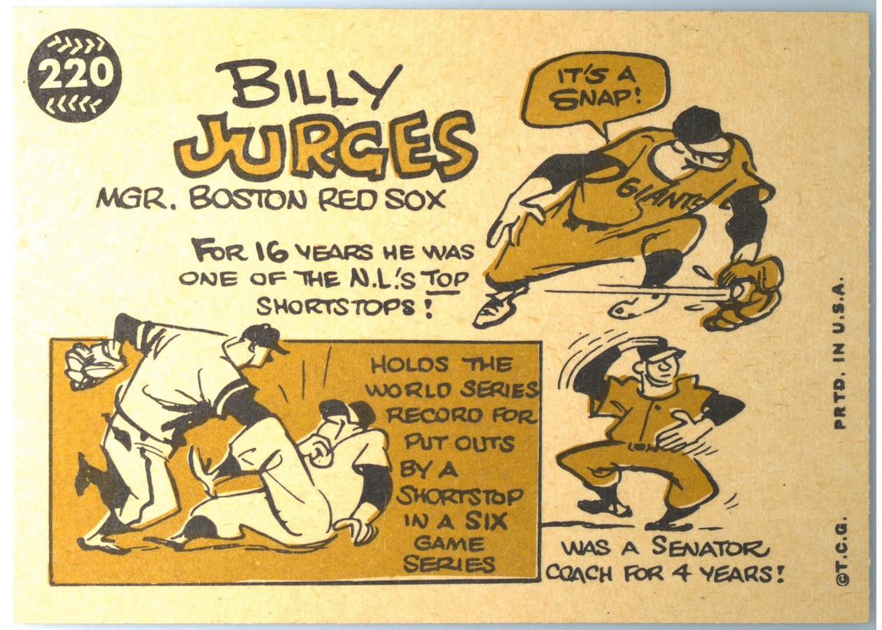1960 Topps #220 Billy Jurges card back