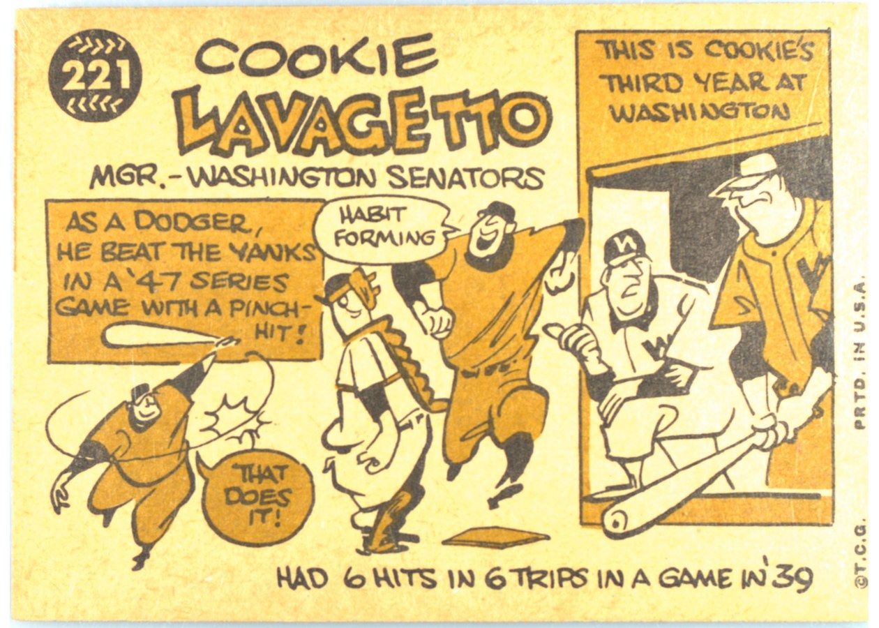 1960 Topps #221 Cookie Lavagetto card back