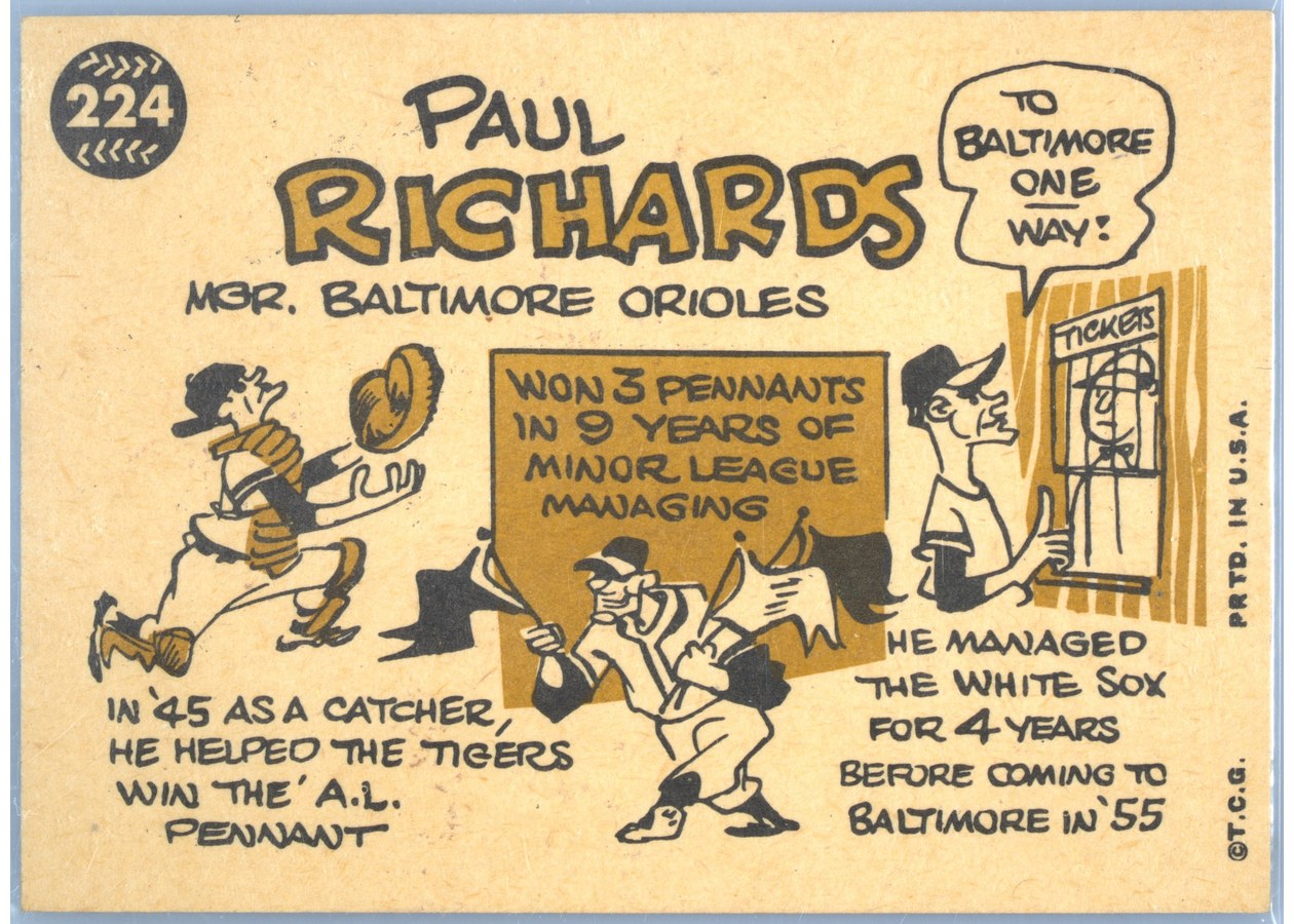 1960 Topps #224 Paul Richards card back