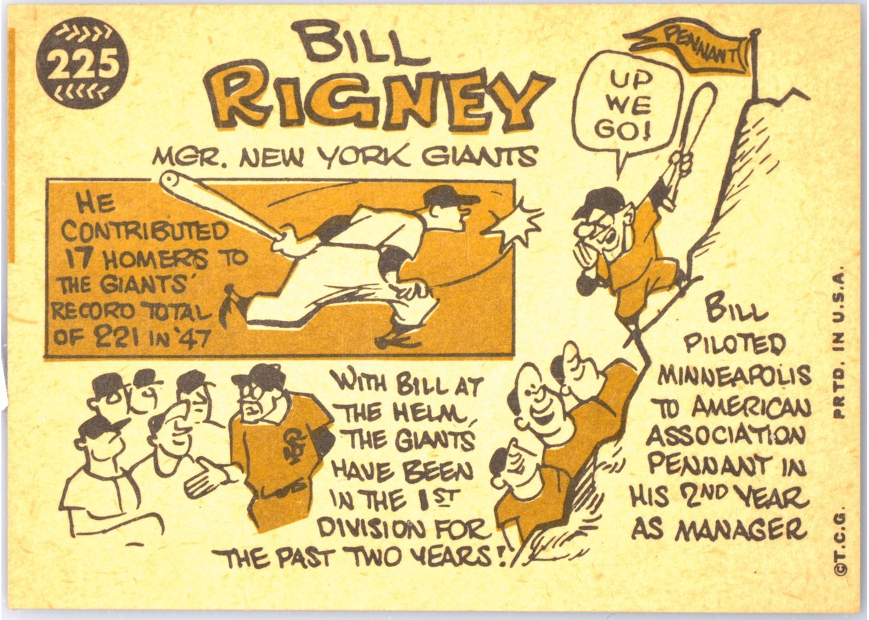 1960 Topps #225 Bill Rigney card back