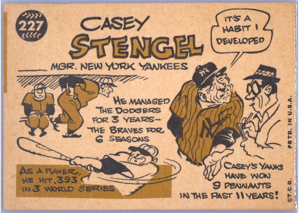 1960 Topps #227 Casey Stengel card back