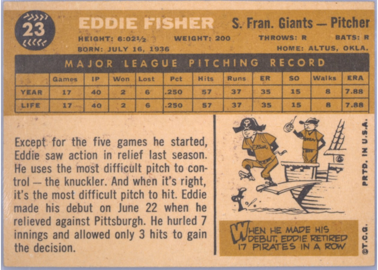 1960 Topps #23 Eddie Fisher card back