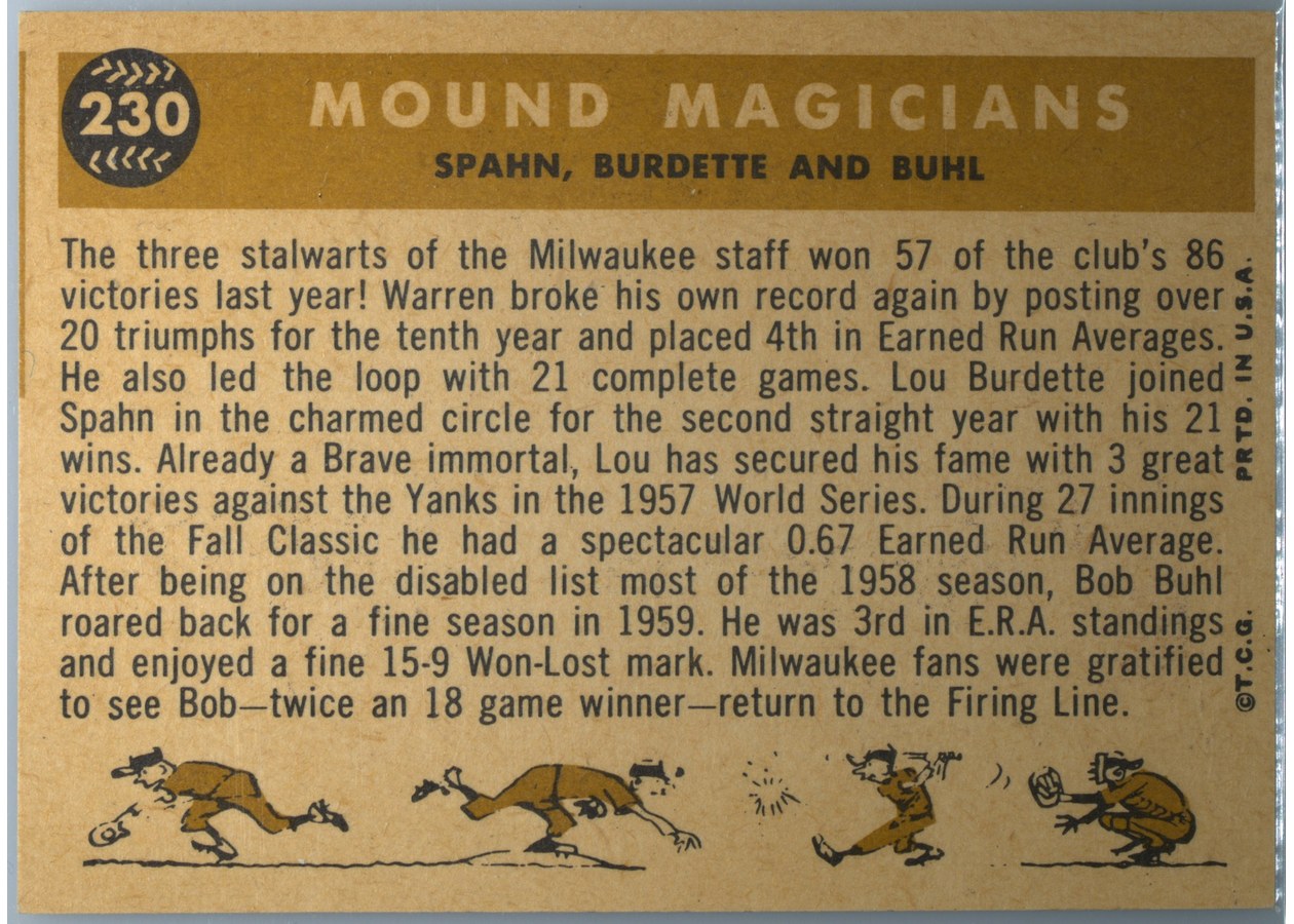 1960 Topps #230 Mound Magicians card back