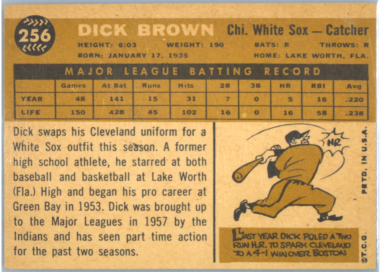 1960 Topps #256 Dick Brown card back
