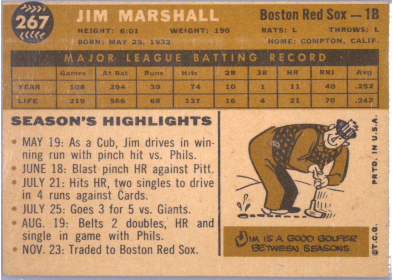 1960 Topps #267 Jim Marshall card back