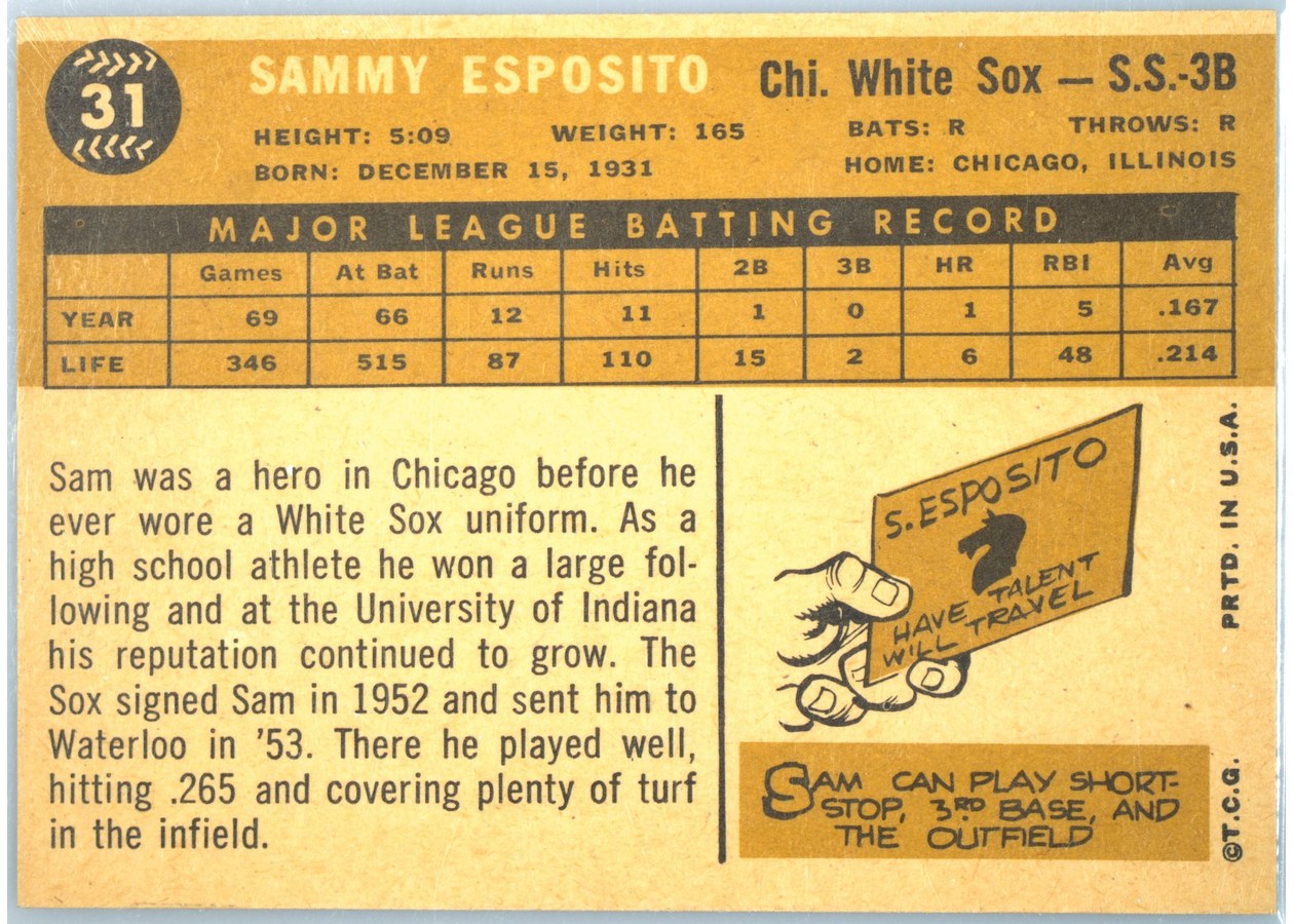 1960 Topps #31 Sammy Esposito card back
