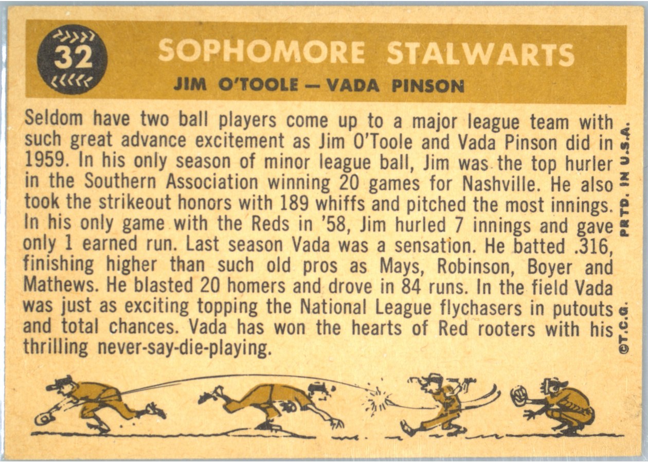 1960 Topps #32 Sophomore Stalwarts card back