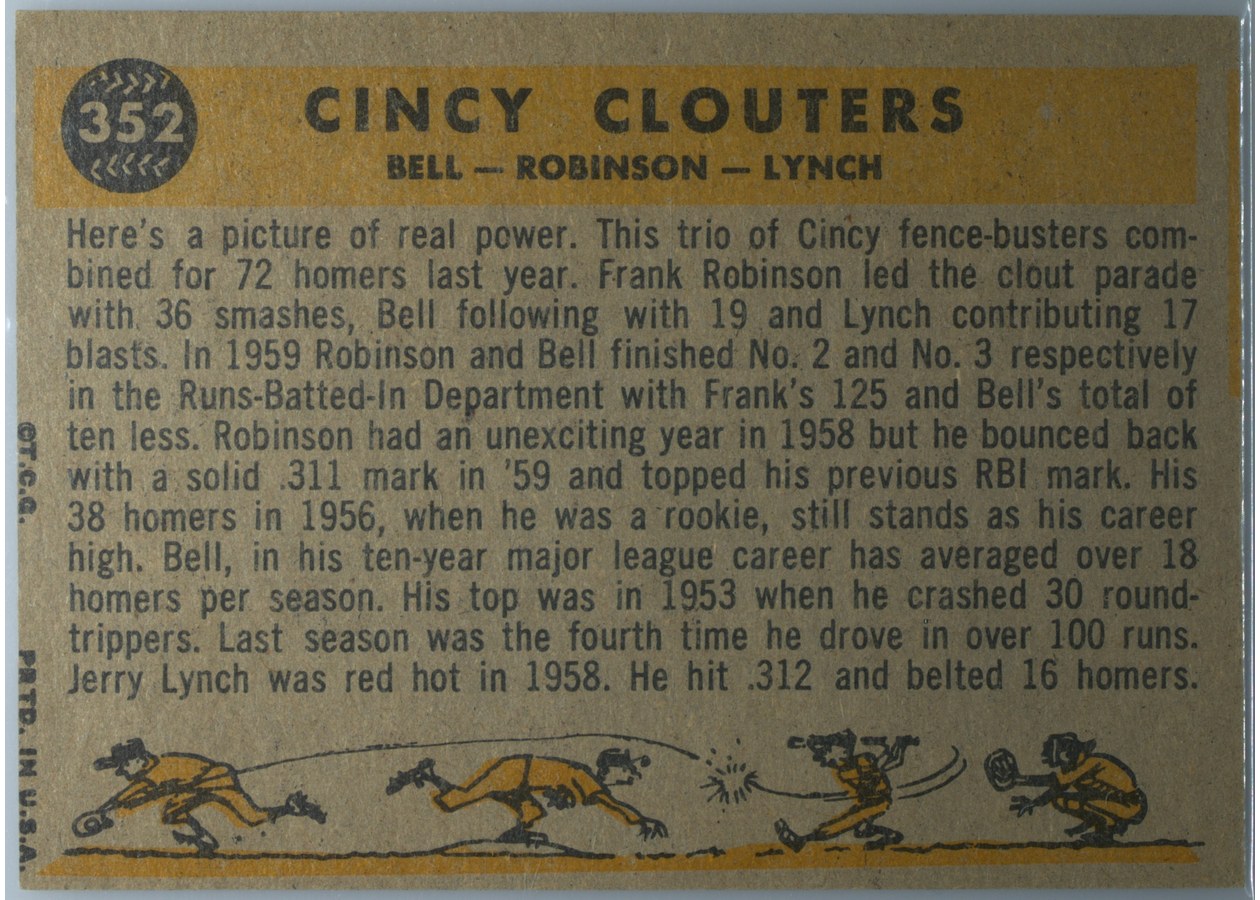 1960 Topps #352 Cincy Clouters card back