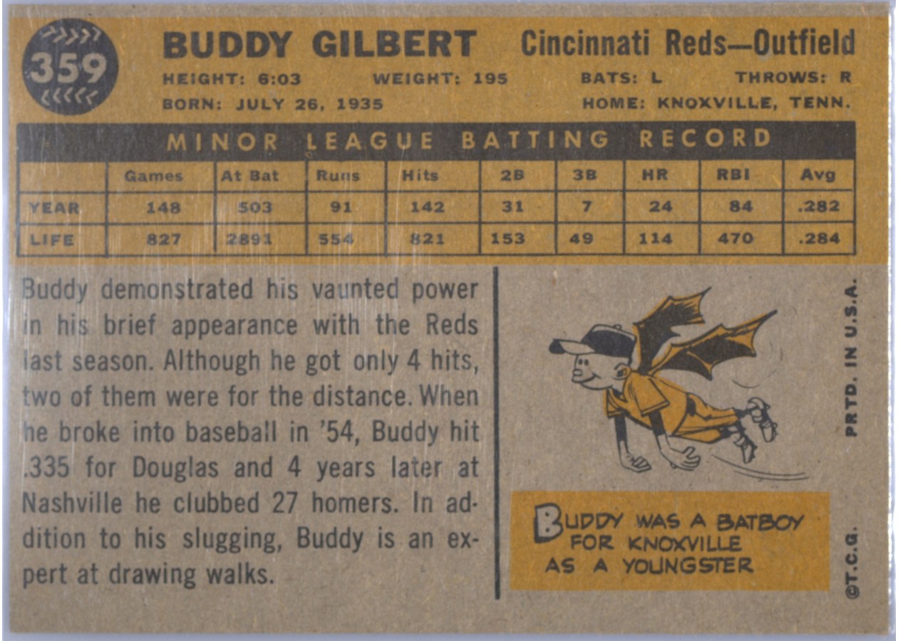1960 Topps #359 Buddy Gilbert card back