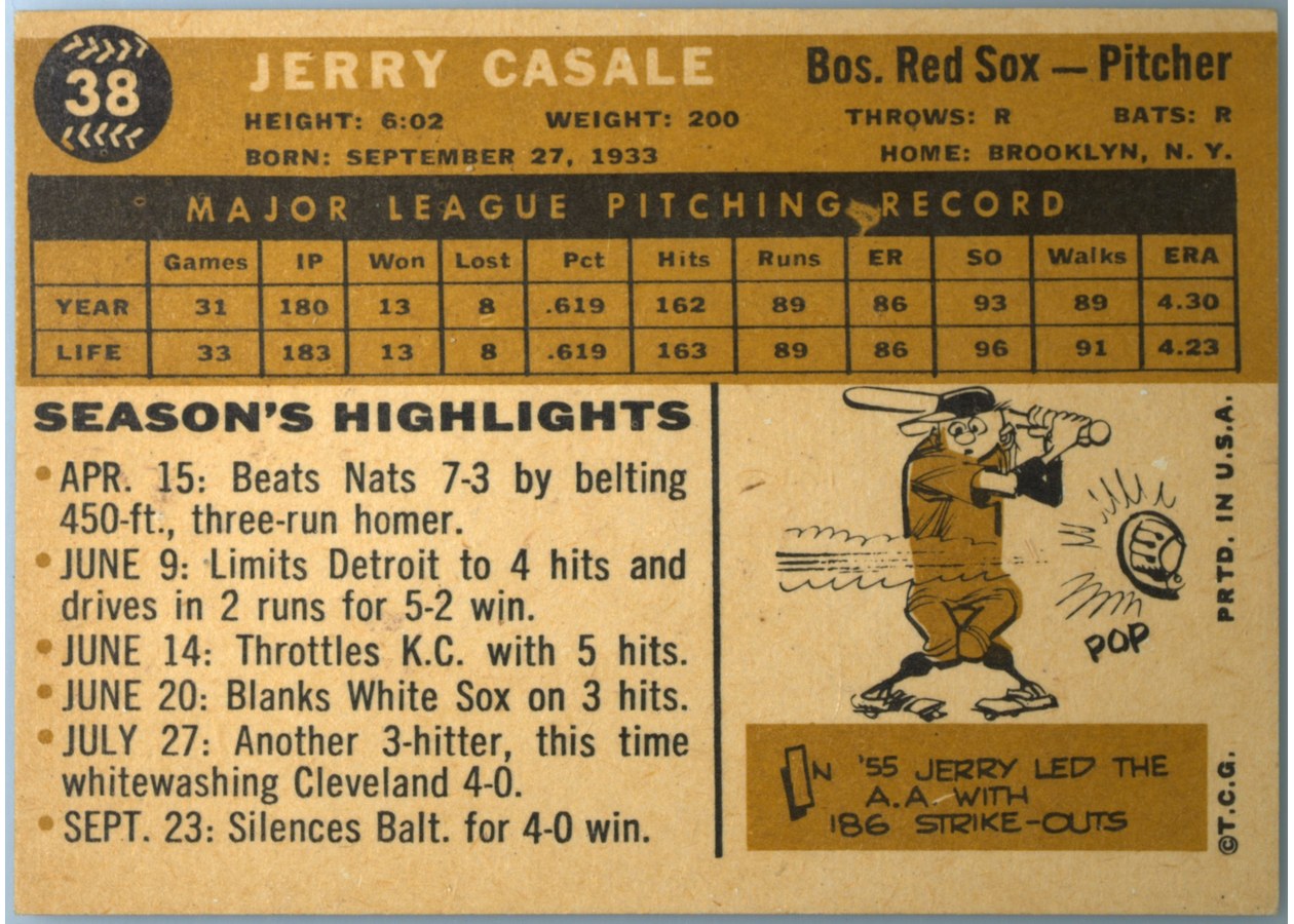 1960 Topps #38 Jerry Casale card back