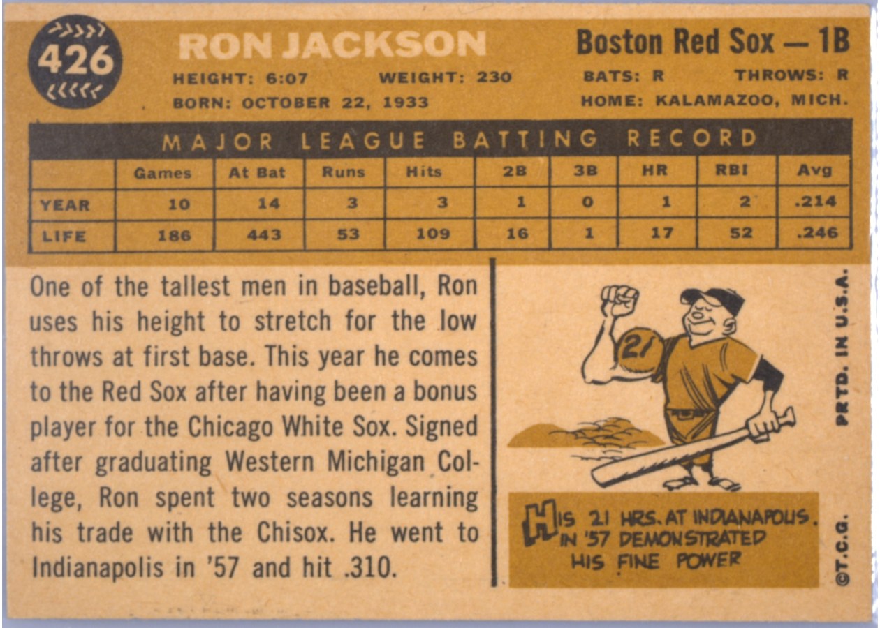 1960 Topps #426 Ron Jackson card back