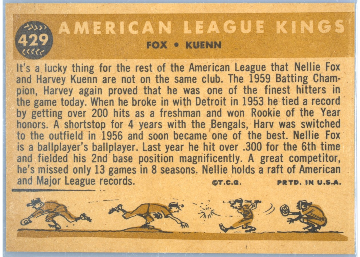 1960 Topps #429 American League Kings card back