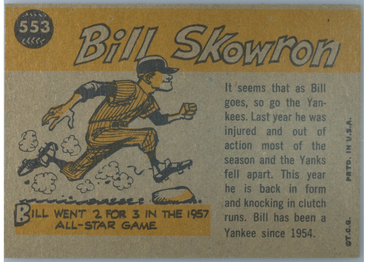 1960 Topps #553 Bill Skowron card back