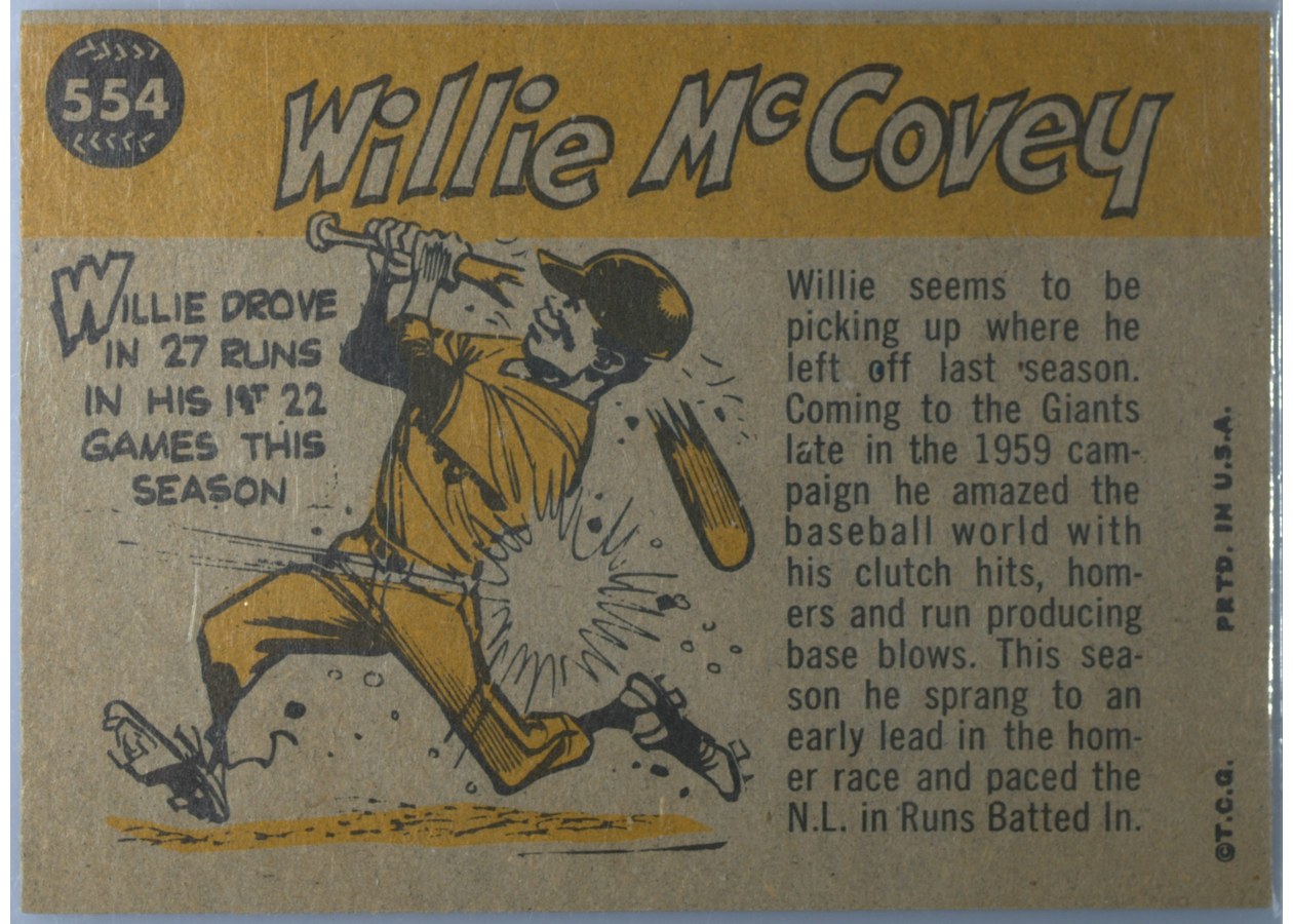 1960 Topps #554 Willie McCovey card back