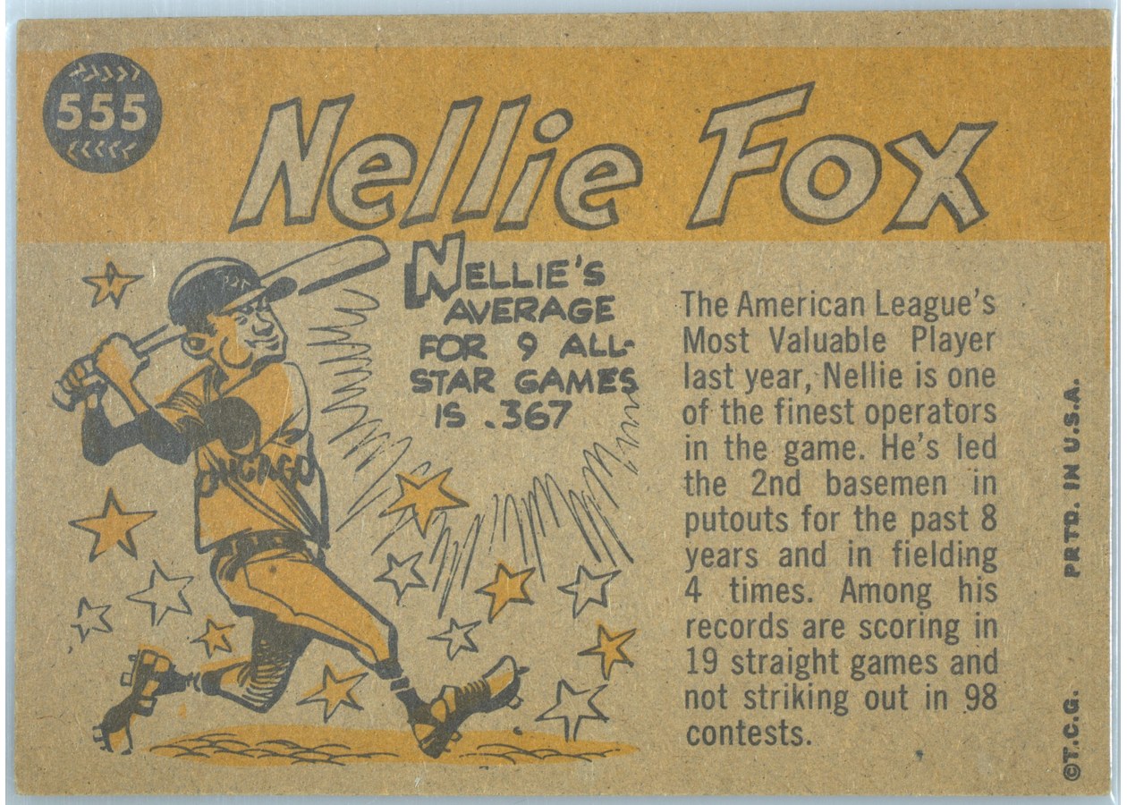 1960 Topps #555 Nellie Fox card back