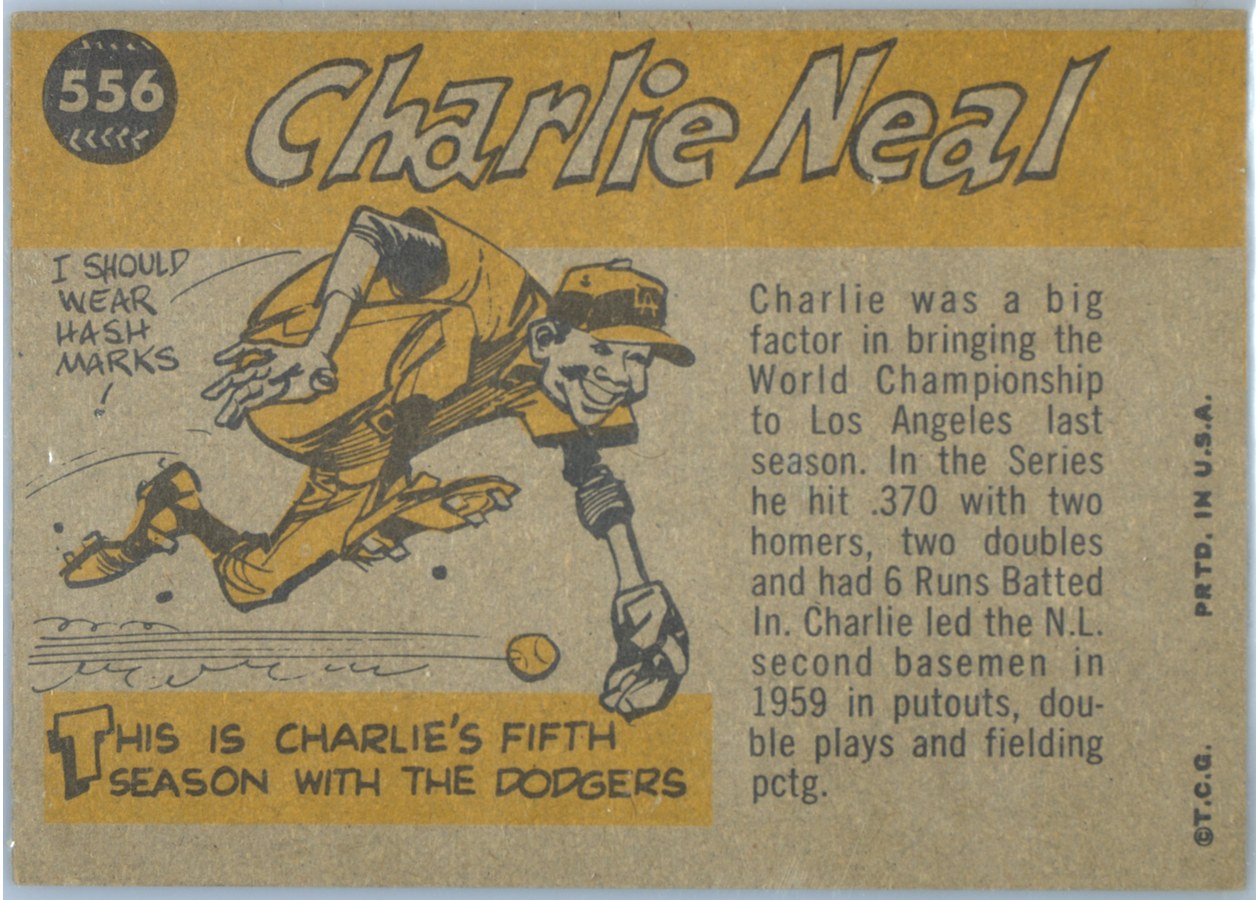 1960 Topps #556 Charlie Neal card back