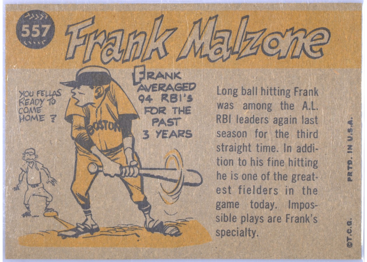 1960 Topps #557 Frank Malzone card back