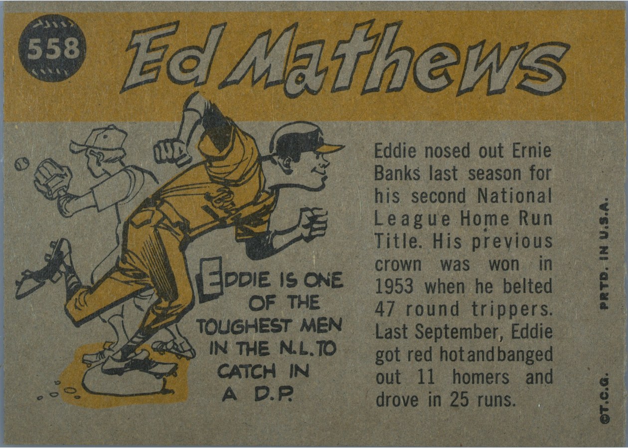 1960 Topps #558 Eddie Mathews card back
