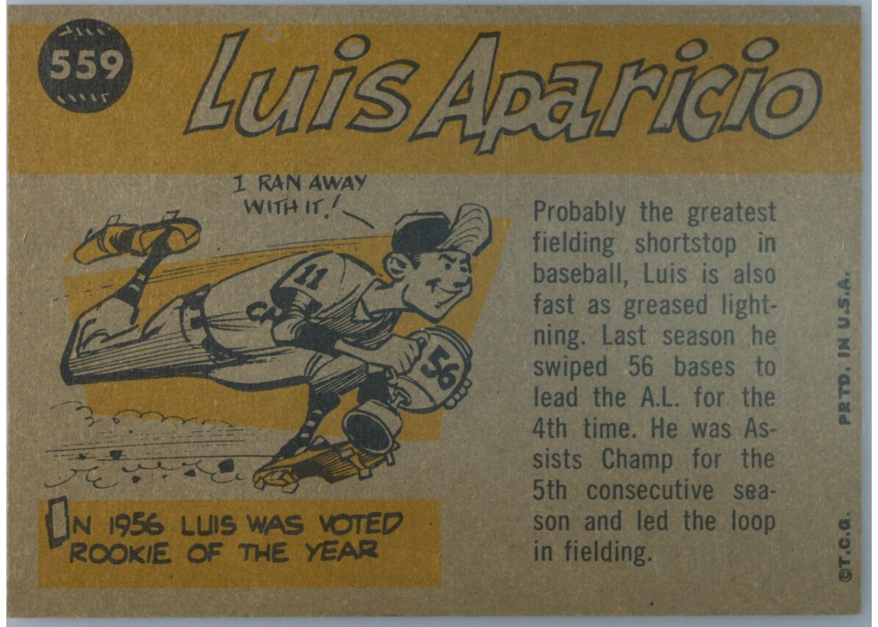 1960 Topps #559 Luis Aparicio card back