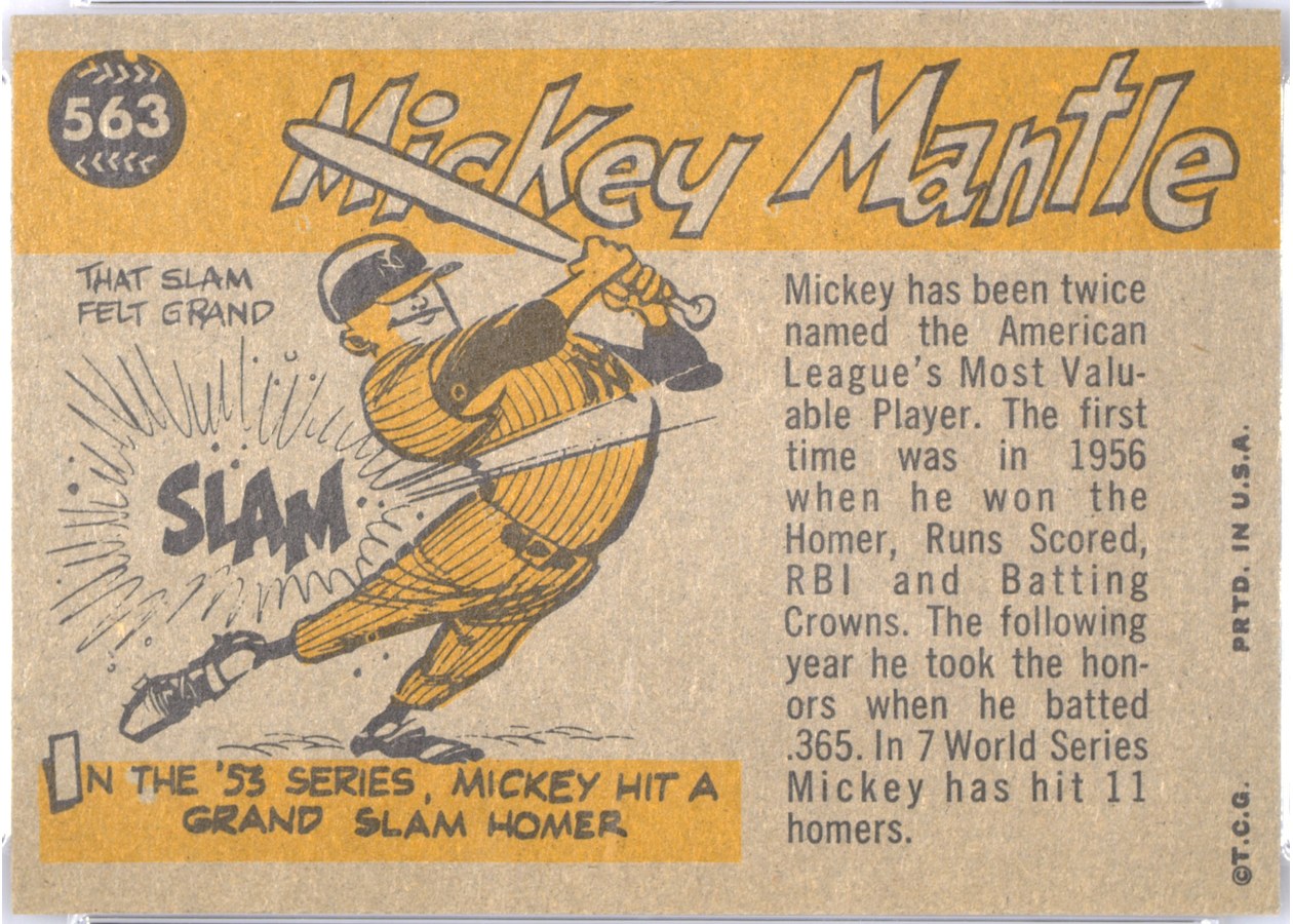 1960 Topps #563 Mickey Mantle card back