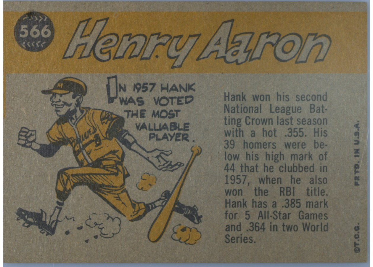 1960 Topps #566 Hank Aaron card back