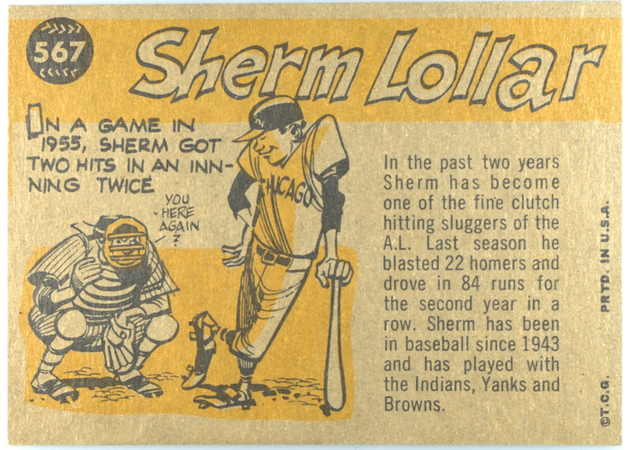 1960 Topps #567 Sherm Lollar card back
