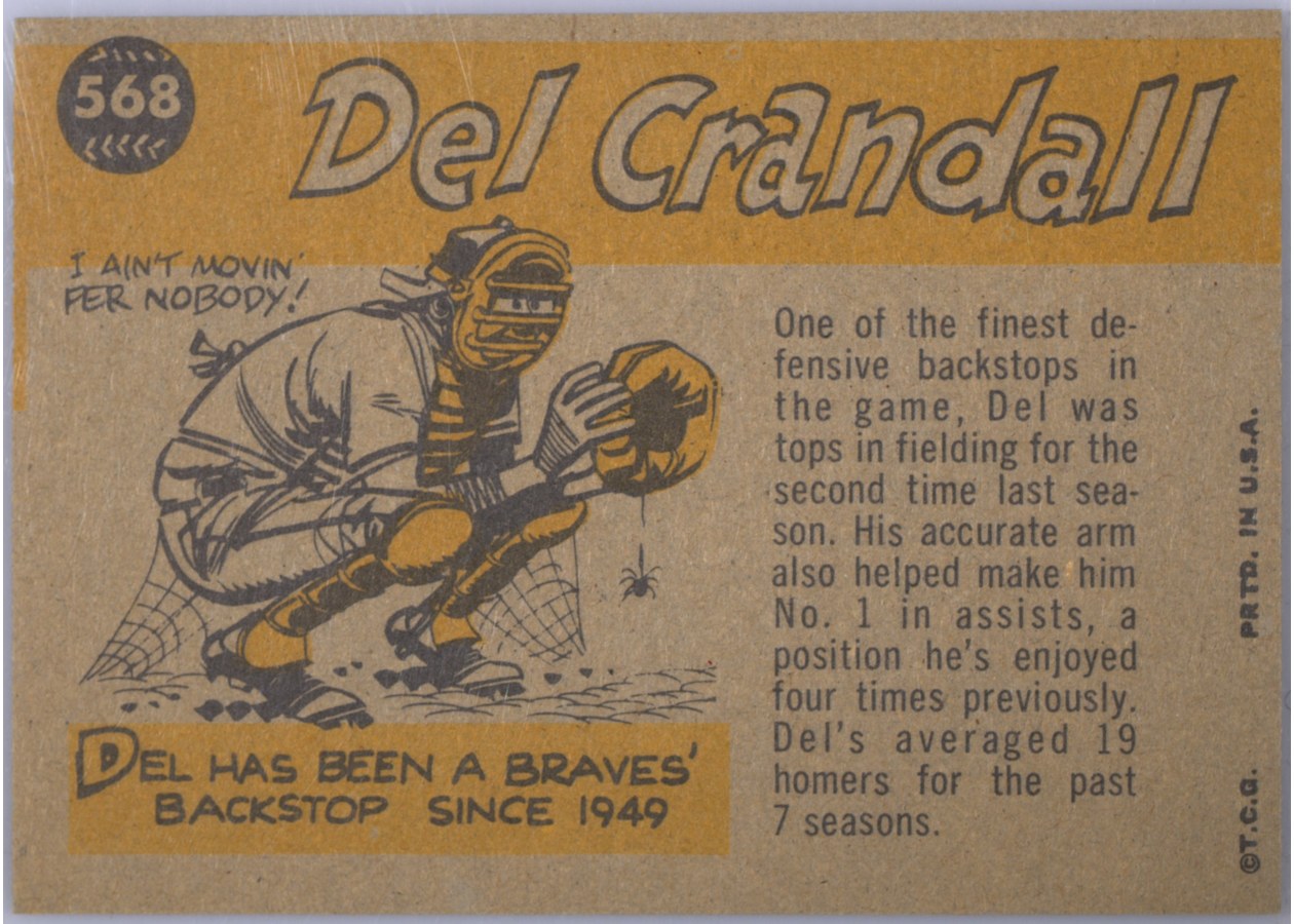 1960 Topps #568 Del Crandall card back