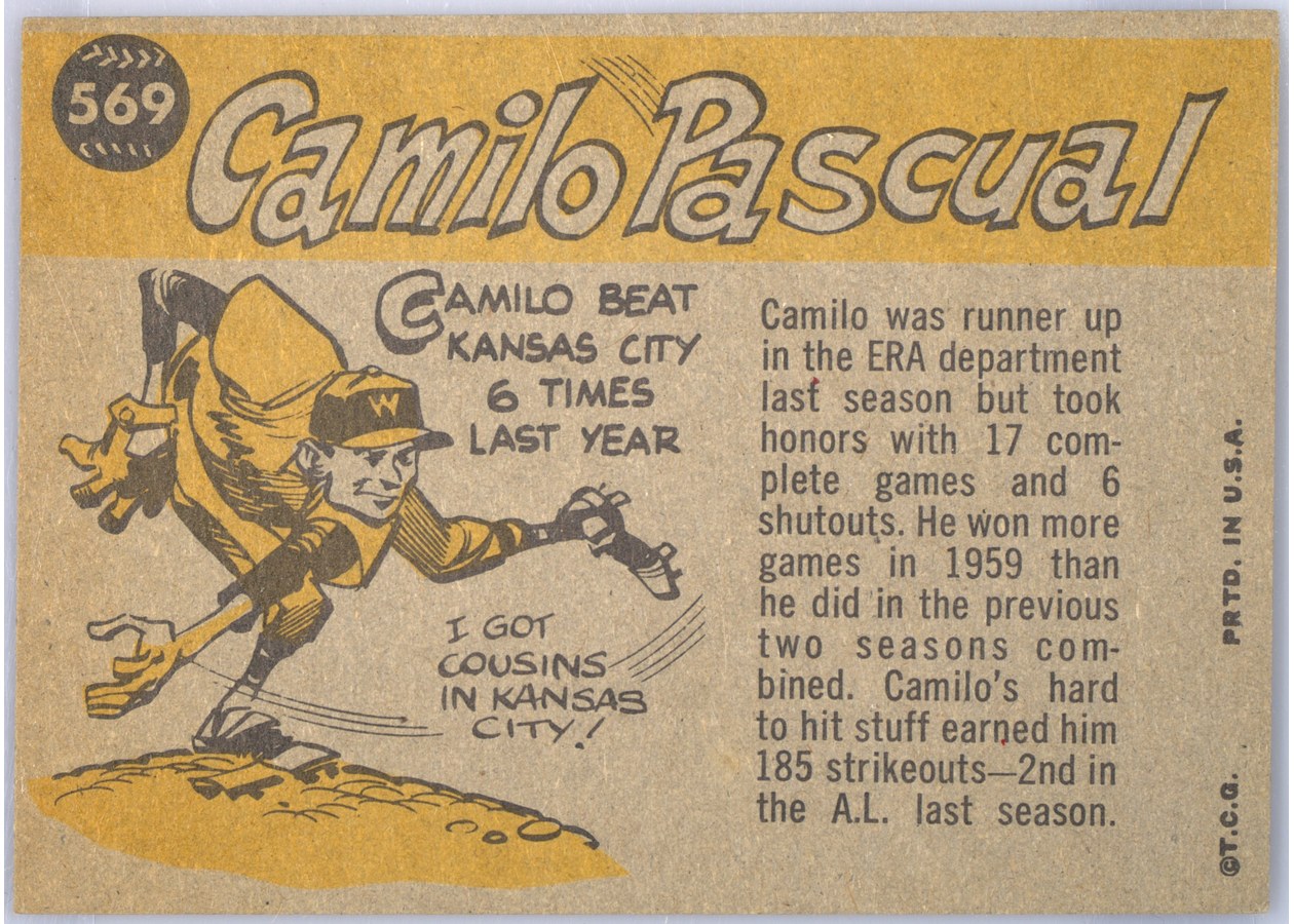 1960 Topps #569 Camilo Pascual card back