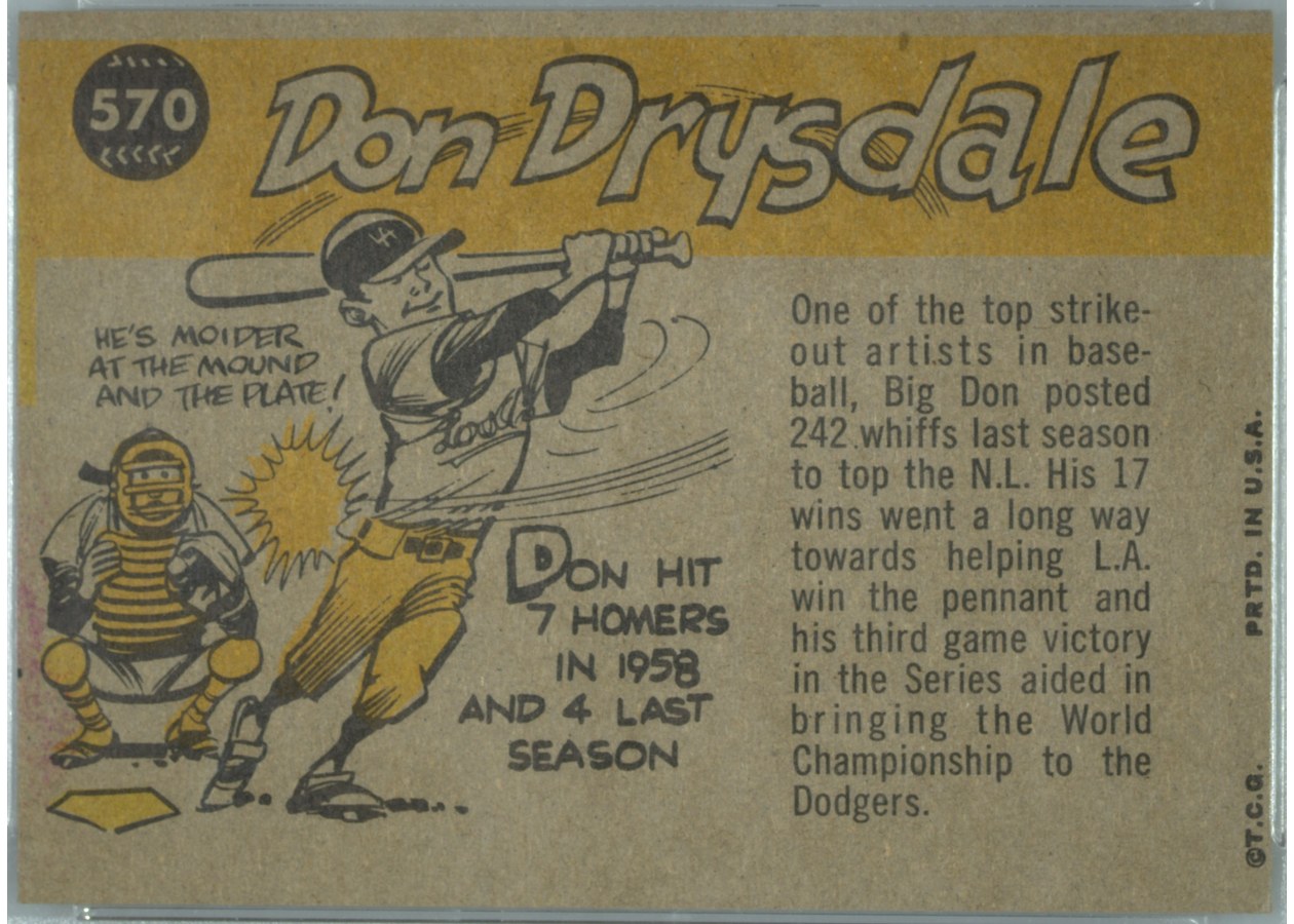 1960 Topps #570 Don Drysdale card back