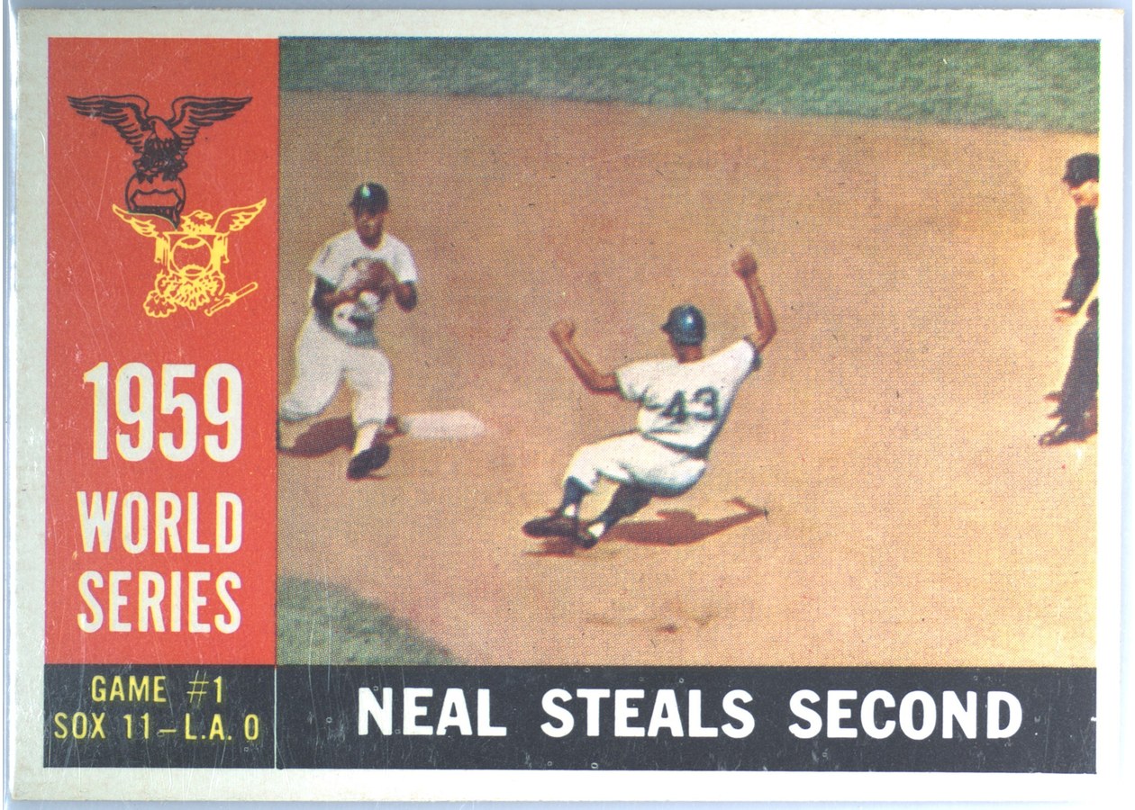 1960 Topps #385 1959 World Series Game #1 - Neal Steals Second, Los Angeles Dodgers