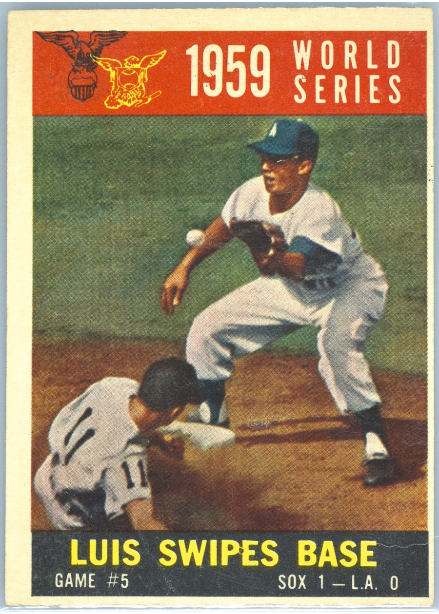 1960 Topps #389 1959 World Series Game #5 - Luis Swipes Base, Chicago White Sox