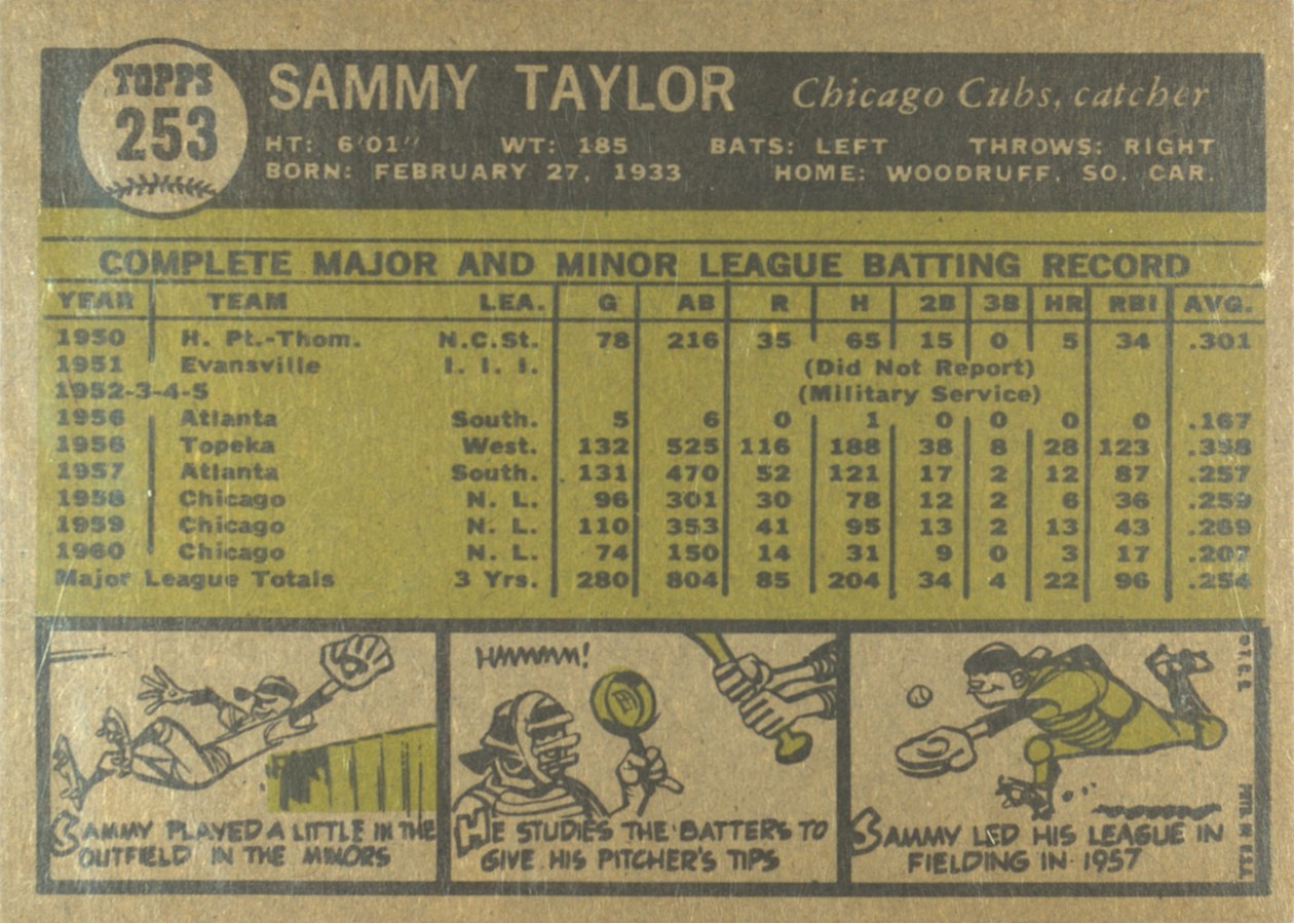 1961 Topps #253 Sammy Taylor card back